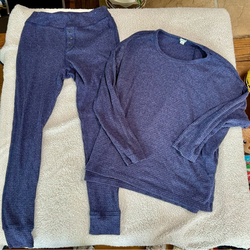Aerie blue waffle long sleeve sleep outfit